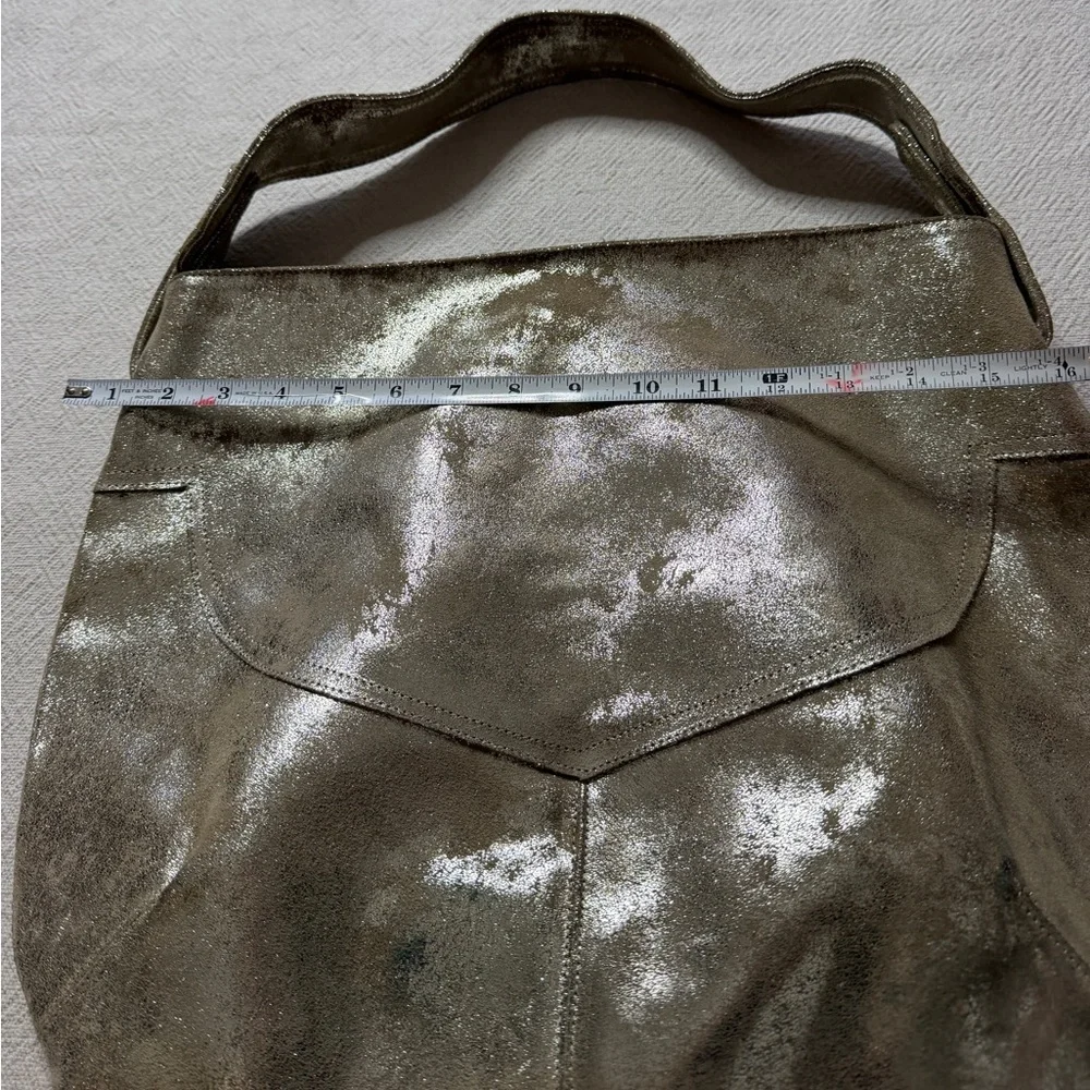 CoFi Leather Brushed Gold Metallic Hobo Bag Festival Boho